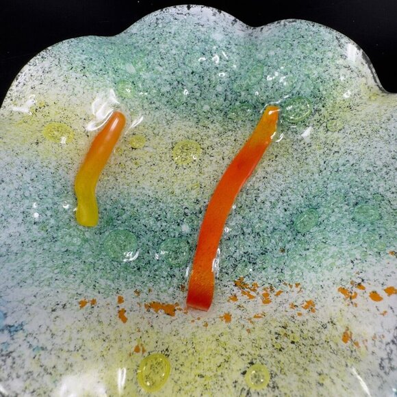 Hand Made Fused Art Glass Dish Plate Ruffled Edges Multicolor Glass Hand Crafted - Picture 12 of 16